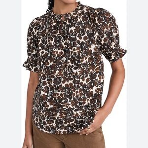Apiece Apart Los Altos Floral Puff Sleeve Top Brown Black Cream XS